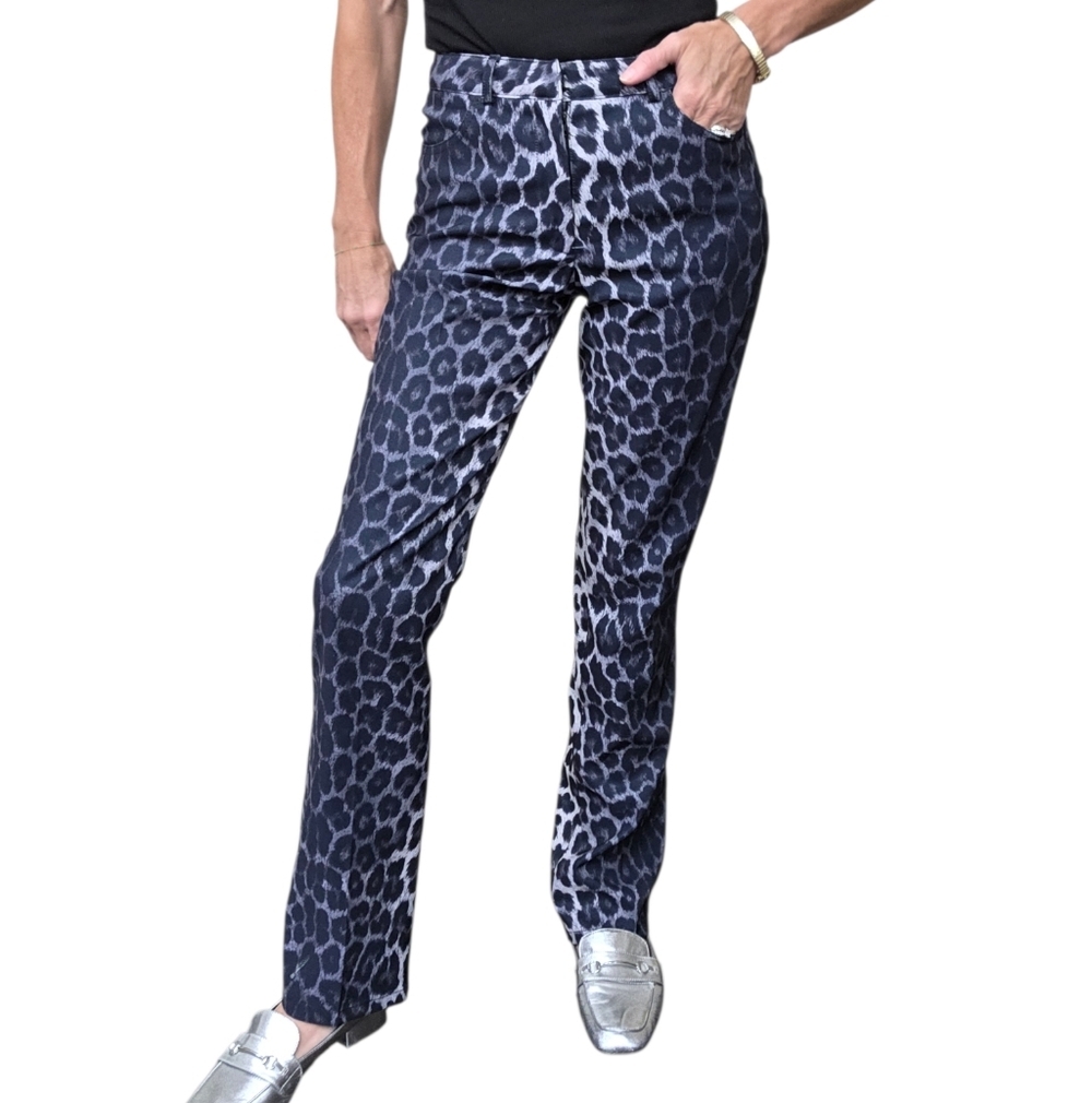 Bebe Y2K Silk Leopard Print Pants Black Gray Animal Print Slim Leg